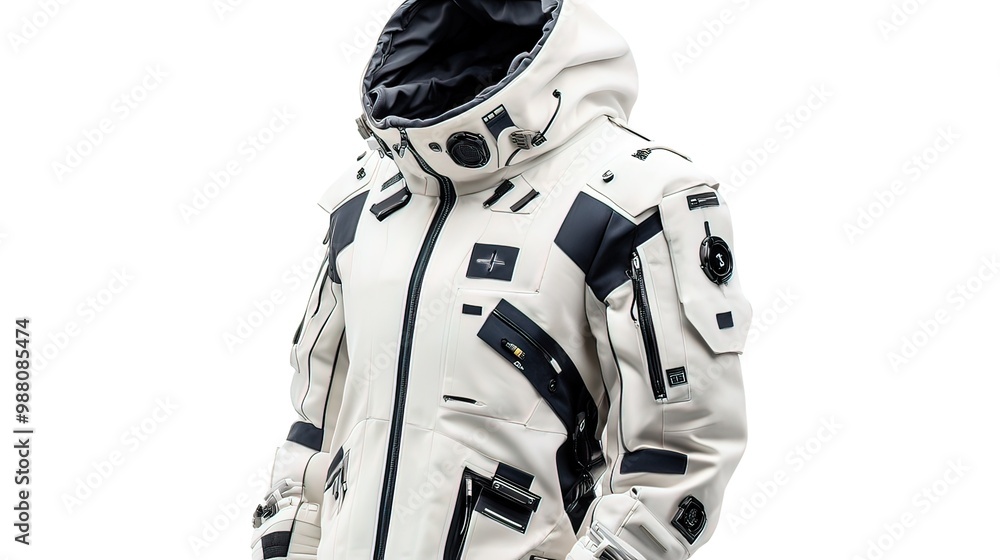 White and Black Futuristic Jacket with Detailed Design White and Black Futuristic Jacket with Detailed Design