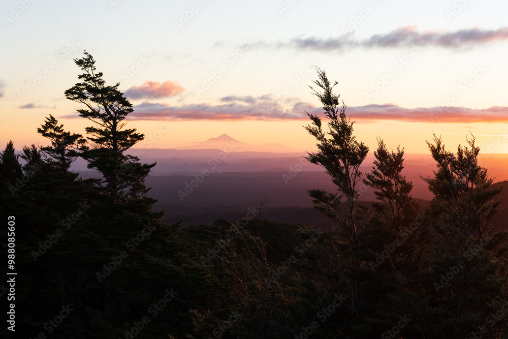 View of Mount Taranaki from Mount Ruapehu at sunset View of Mount Taranaki from Mount Ruapehu at sunset