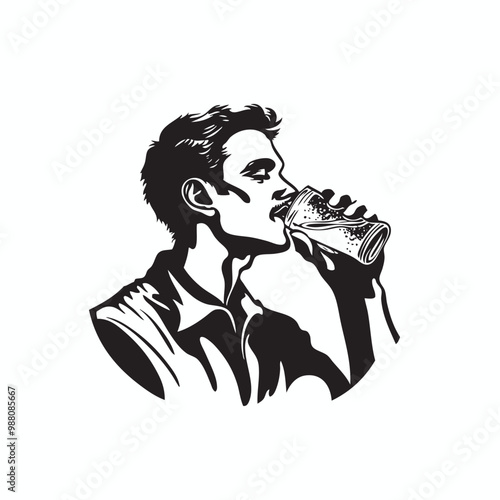 man drinking a glass of water vector drawing