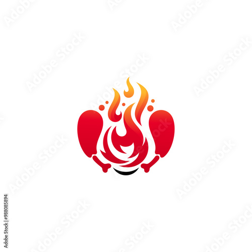 food icon of chicken meat grilled with fire, red color