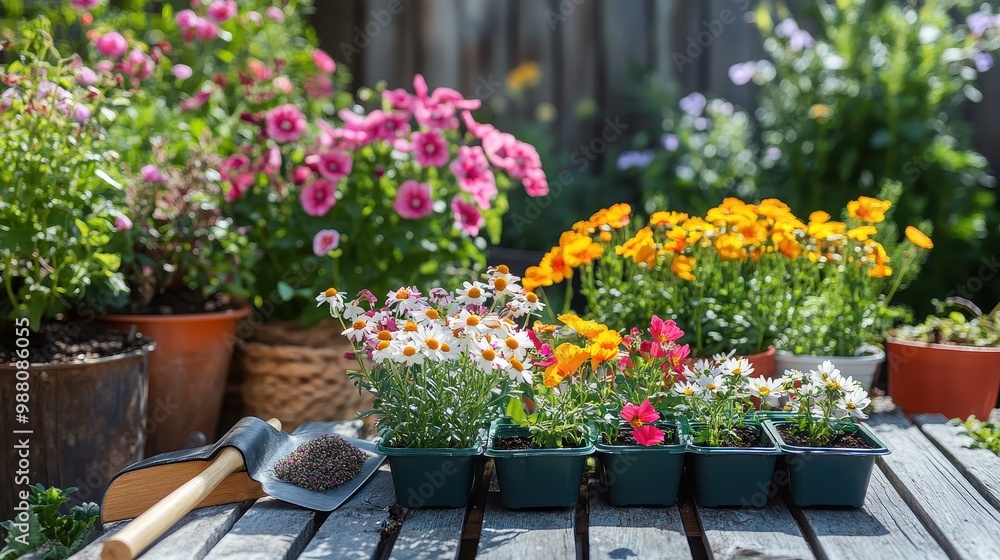 Obraz premium Vibrant Floral Arrangement in Rustic Garden Setting