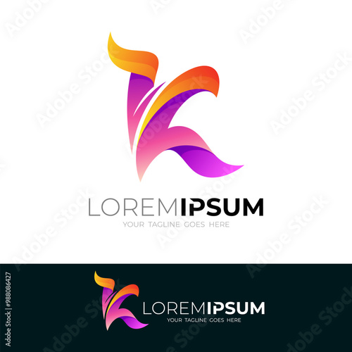 K logos, letter K design 3d colorful, business icon template