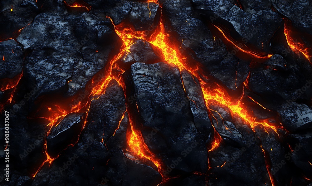Dynamic Volcanic Wallpaper Featuring Flowing Molten Lava, Jagged Rocks, and Subtle Rising Smoke Against a Dark Background Dynamic Volcanic Wallpaper Featuring Flowing Molten Lava, Jagged Rocks, and Subtle Rising Smoke Against a Dark Background