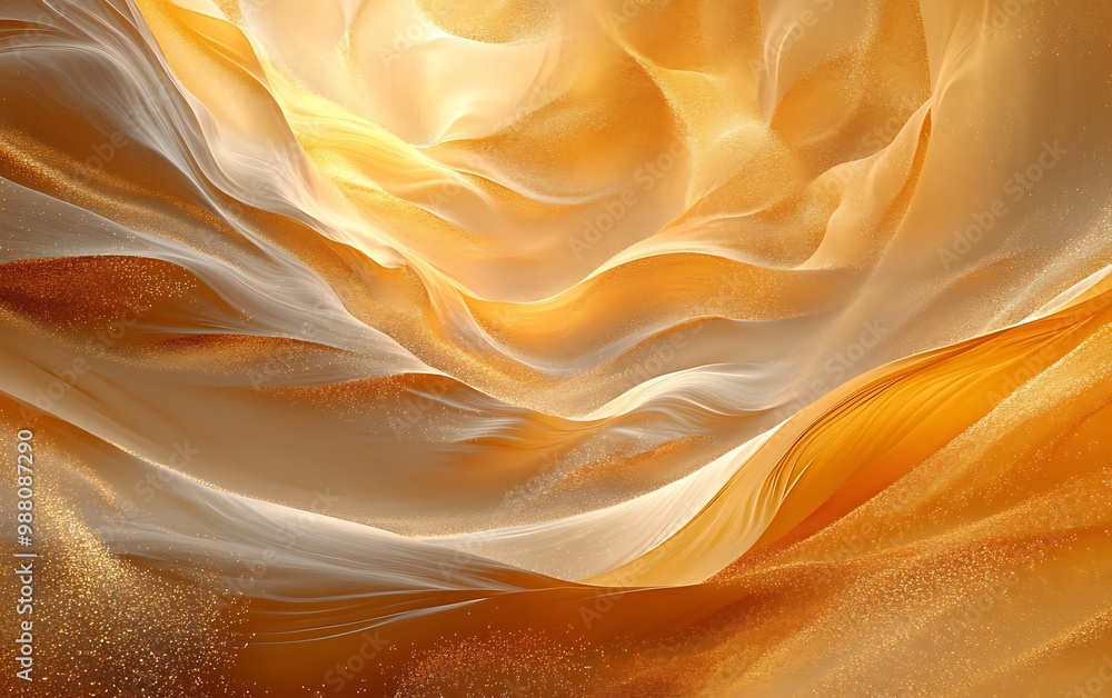 Obraz premium Abstract Wind Element Wallpaper with Swirling Gusts, Golden Desert Sands, and Curving Air Patterns Illuminated by Sunlight