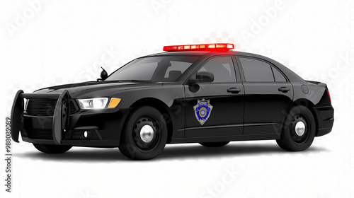 Black and white police car with siren lights png isolated on transparent background. Siren. Illustration