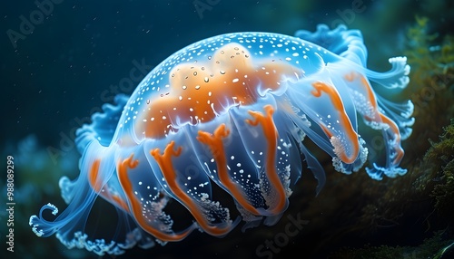 Graceful Papuan jellyfish, Mastigias papua, gliding through the serene underwater world photo