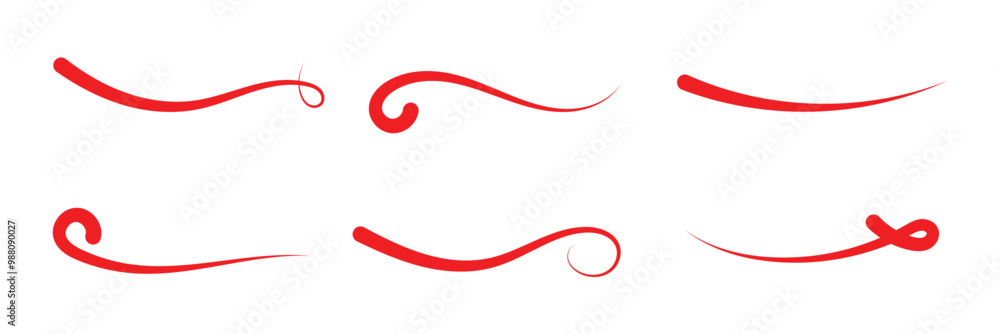 Swash and swooshes tails. Retro swishes and swashes for athletic typography, logos, baseball font in red color. Vector in eps 10. Swash and swooshes tails. Retro swishes and swashes for athletic typography, logos, baseball font in red color. Vector in eps 10.