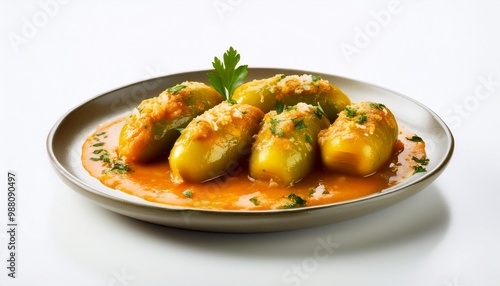 Spanish Food, Piquillos Rellenos on white background isolated.