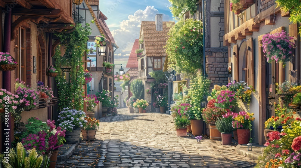 Charming Cobblestone Street in a European Village Charming Cobblestone Street in a European Village