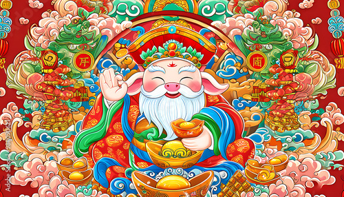 Bountiful year of the Ox, the God of Wealth brings blessings, traditional culture shows charm photo