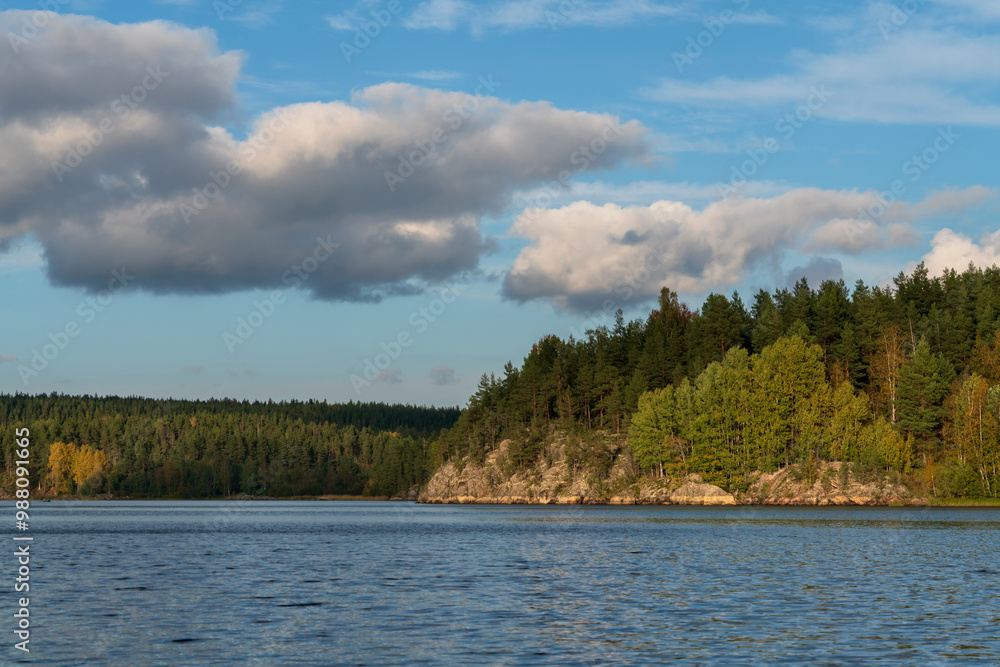 Lake Ladoga near the village Lumivaara on a sunny autumn day, Ladoga skerries, Lakhdenpokhya, Republic of Karelia, Russia Lake Ladoga near the village Lumivaara on a sunny autumn day, Ladoga skerries, Lakhdenpokhya, Republic of Karelia, Russia