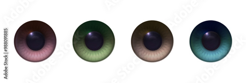 3d realistic vector icon illustration. Eye pupil in different colors, blue, brown, green.