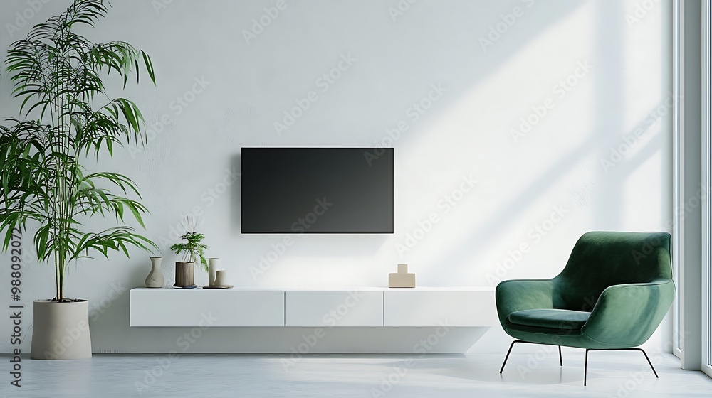 Minimalist Living Room with Green Accent Chair Minimalist Living Room with Green Accent Chair