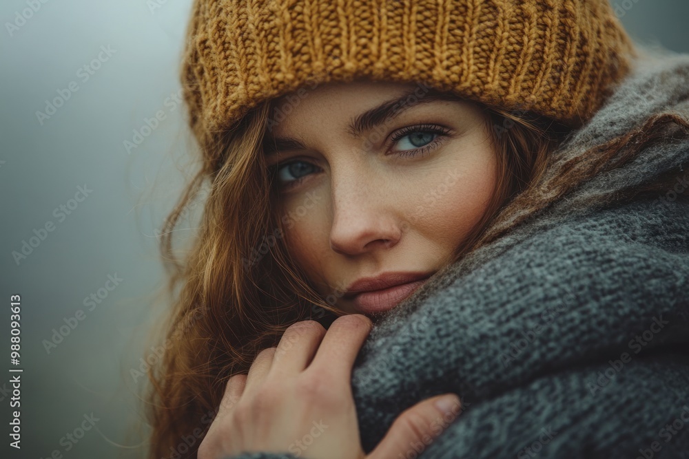 Woman in Knitted Hat and Scarf Woman in Knitted Hat and Scarf