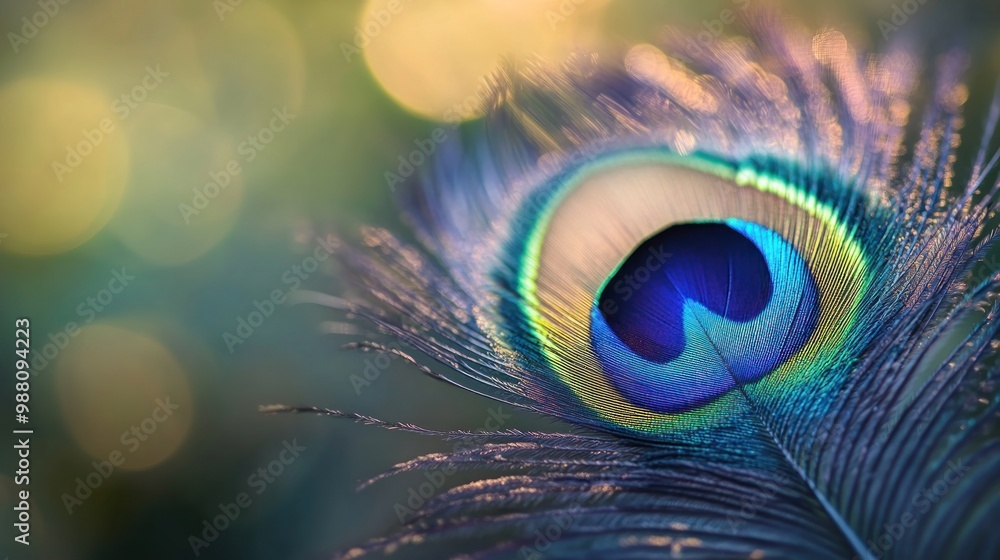 Obraz premium A close-up of a peacock feather showcasing vibrant colors and intricate patterns.