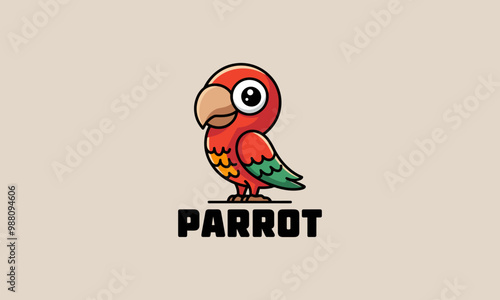 Colorful parrot standing with Parrot text vector photo