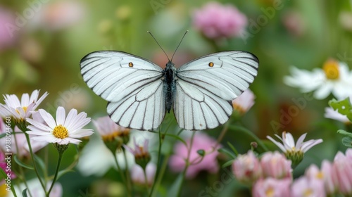 White Butterfly on Flowers