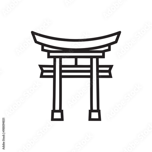 Japanese traditional torii gate line art silhouette vector illustration