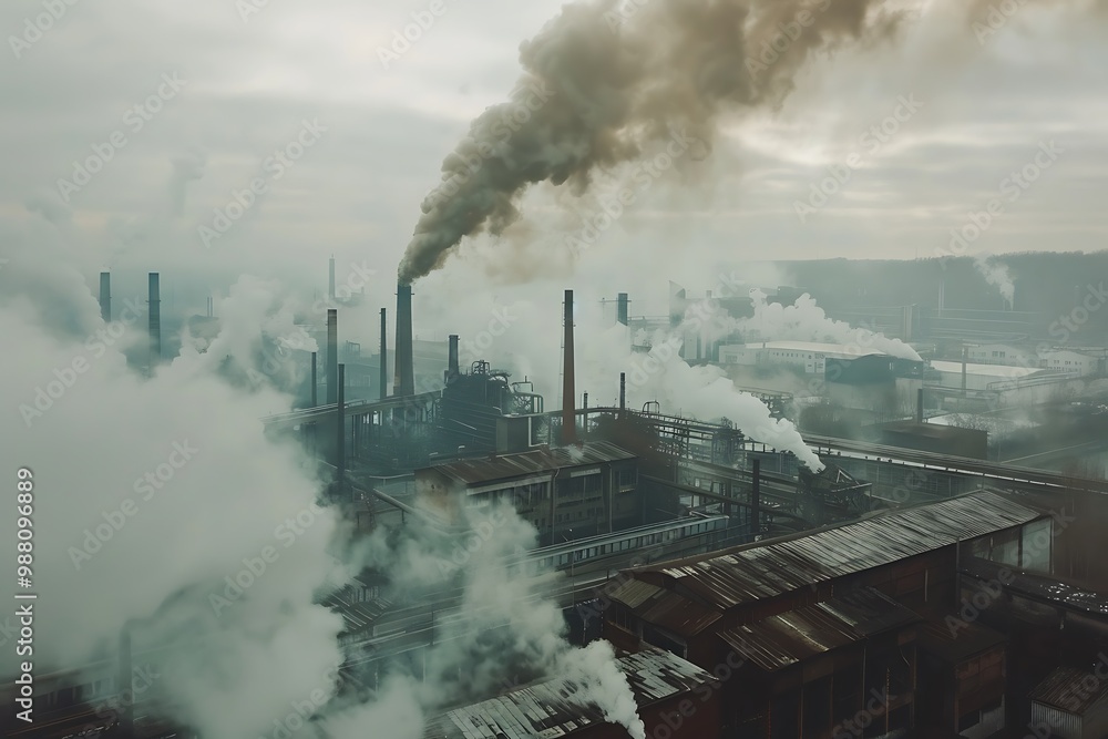 Fototapeta premium Heavy industrial pollution, environment problem.