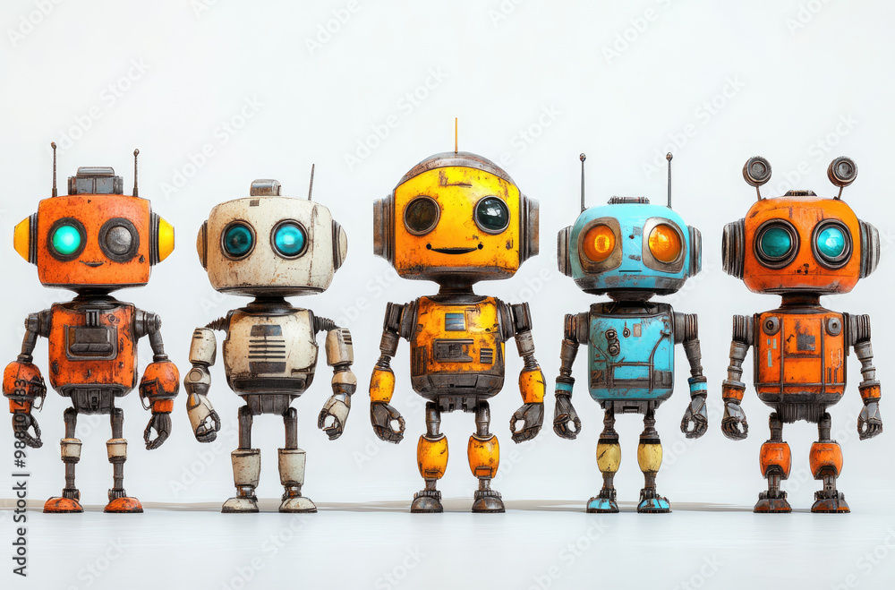 A Variety of Cartoon Robots in Different Working Poses for a Playful and Creative Design Theme A Variety of Cartoon Robots in Different Working Poses for a Playful and Creative Design Theme