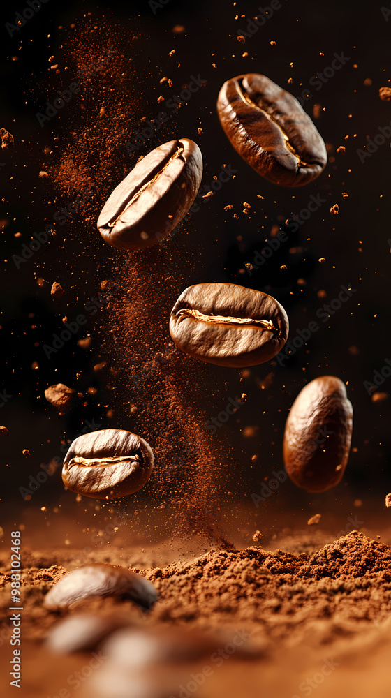 Dynamic moment of coffee beans splashing Dynamic moment of coffee beans splashing