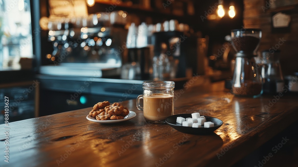 Cozy Coffee Shop Interior with Snacks and Drinks Cozy Coffee Shop Interior with Snacks and Drinks