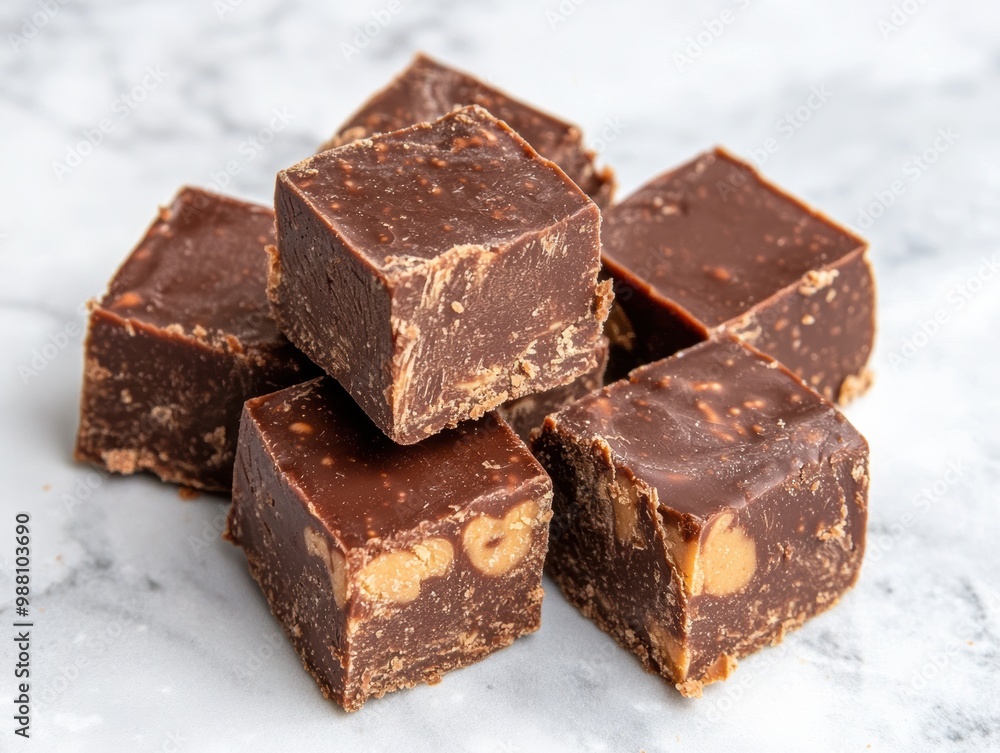 Delicious homemade chocolate fudge with nuts