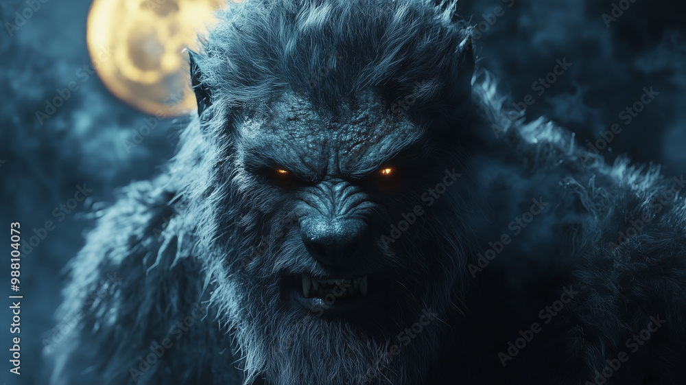 fierce werewolf mid transformation howls under full moon, showcasing its intense gaze and powerful presence. atmosphere is charged with sense of primal energy and mystery fierce werewolf mid transformation howls under full moon, showcasing its intense gaze and powerful presence. atmosphere is charged with sense of primal energy and mystery
