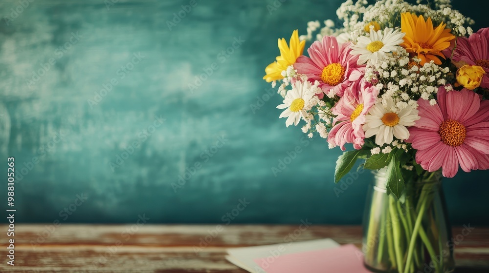 custom made wallpaper toronto digitalVibrant Bouquet of Colorful Flowers on Rustic Wooden Table