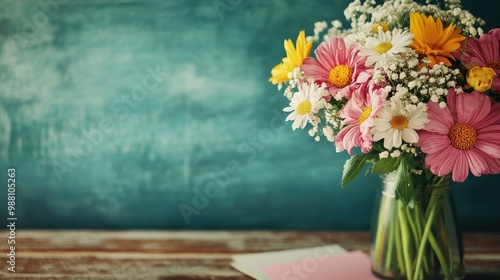 Wallpaper Mural Vibrant Bouquet of Colorful Flowers on Rustic Wooden Table Torontodigital.ca
