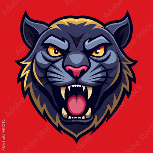 an angry panther with a colorful head vector design with a colorful background 