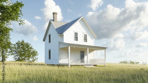 Wallpaper Mural A charming white farmhouse with a spacious porch, offering a welcoming and serene setting for country living. Picture perfect home, rural living, peaceful retreat, family home, and front porch. Torontodigital.ca