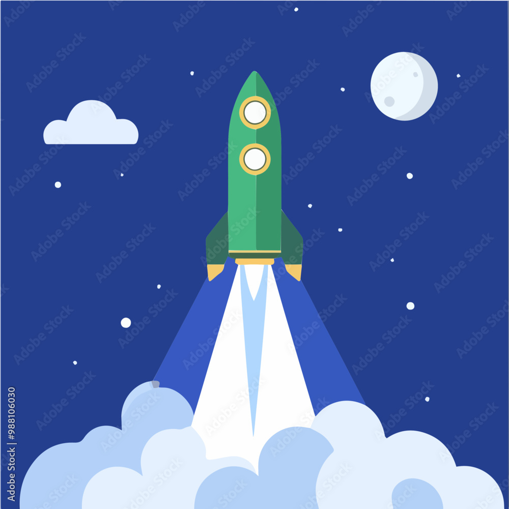 Vector rocket in space with a blue sky background, illustrating a launch sequence. Great for technology, exploration, and startup themes. Vector rocket in space with a blue sky background, illustrating a launch sequence. Great for technology, exploration, and startup themes.