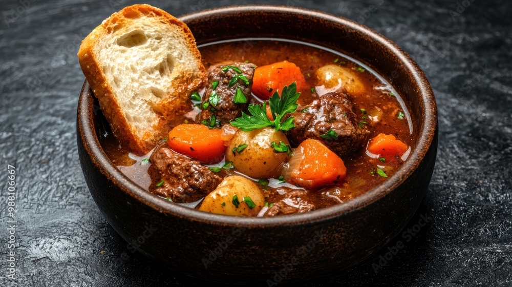 hearty beef stew with vegetables and bread hearty beef stew with vegetables and bread