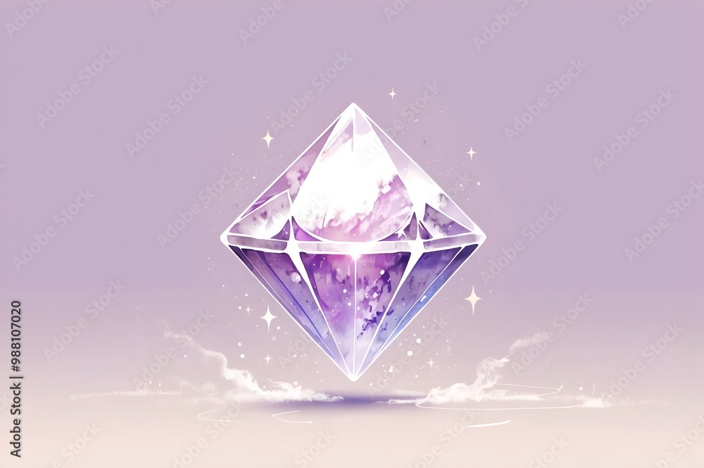 A floating, ethereal purple diamond glowing with soft, mystical light, resembling a magical and precious jewel from a fantasy realm.