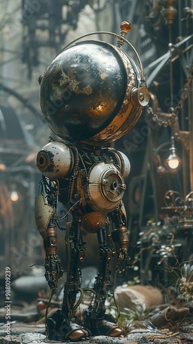 Steampunk Robot: A Detailed Illustration of a Futuristic Machine