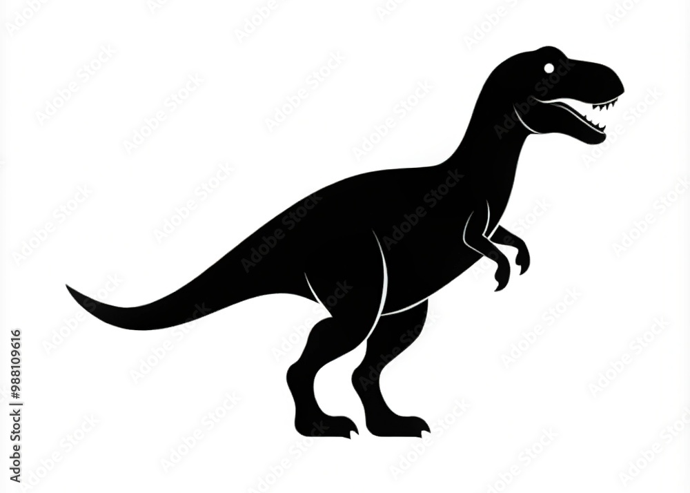 A simple, iconic dinosaur silhouette in bold black outline, standing proudly against a bright white background, evoking prehistoric wonder and childlike curiosity. A simple, iconic dinosaur silhouette in bold black outline, standing proudly against a bright white background, evoking prehistoric wonder and childlike curiosity.