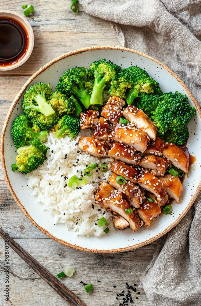 A Plate of Japanese Teriyaki Chicken Surrounded by Fresh Vegetables for a Delicious Asian Dish A Plate of Japanese Teriyaki Chicken Surrounded by Fresh Vegetables for a Delicious Asian Dish