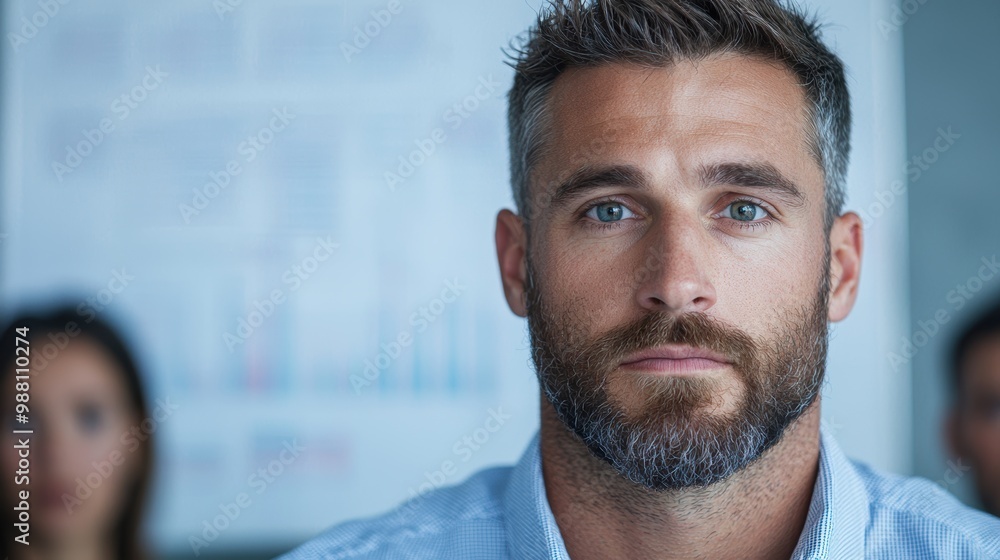 Thoughtful man with beard looking out window Thoughtful man with beard looking out window