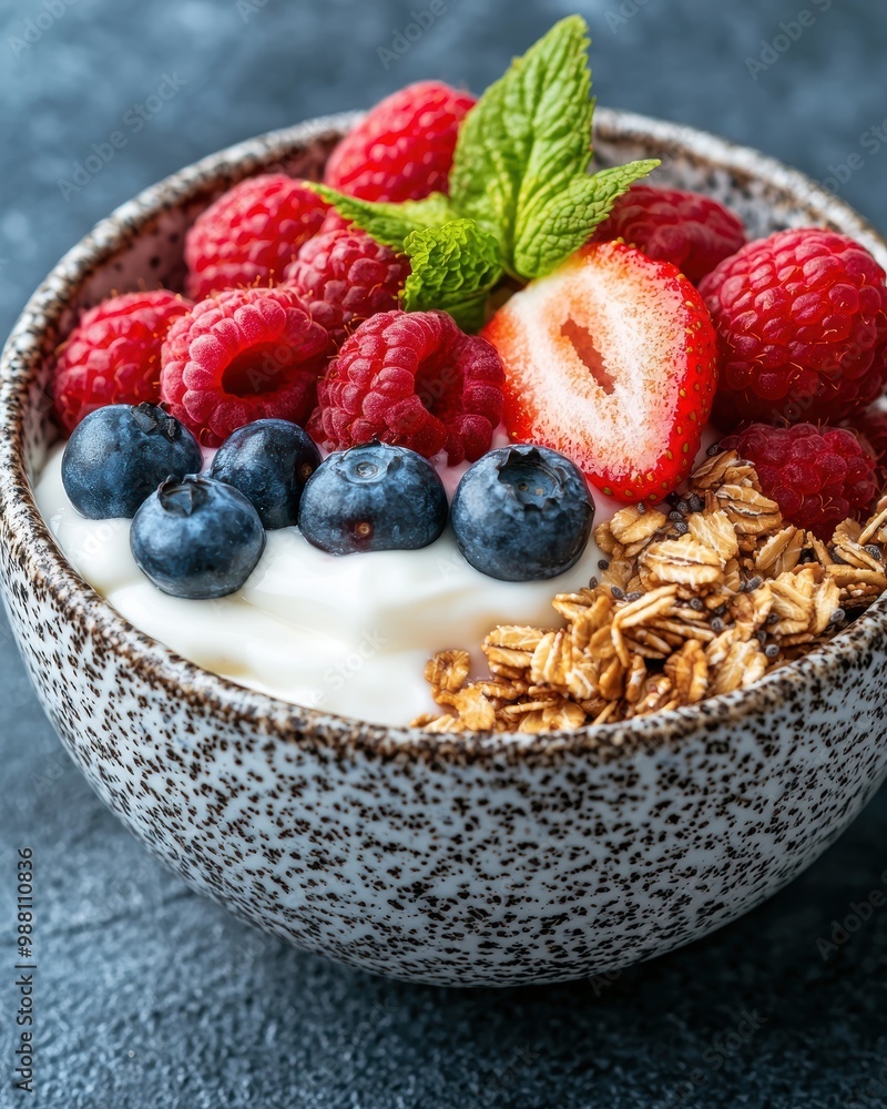 Healthy breakfast bowl with fresh berries and granola Healthy breakfast bowl with fresh berries and granola