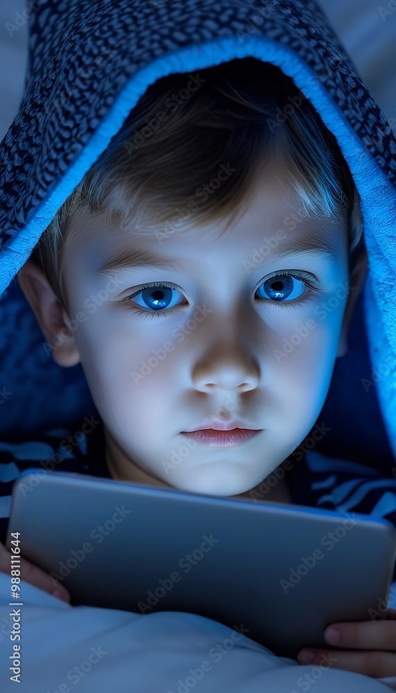 close harmful watching ad detail tablet screentime boy light mobile blue concept blanket face small bedtime bed phone eyes boy bed tablet screen smartphone children night home technology little