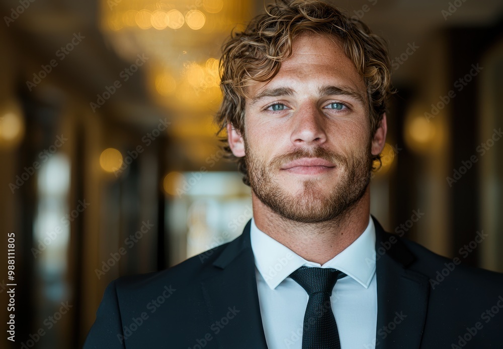 Handsome businessman with curly hair and beard Handsome businessman with curly hair and beard
