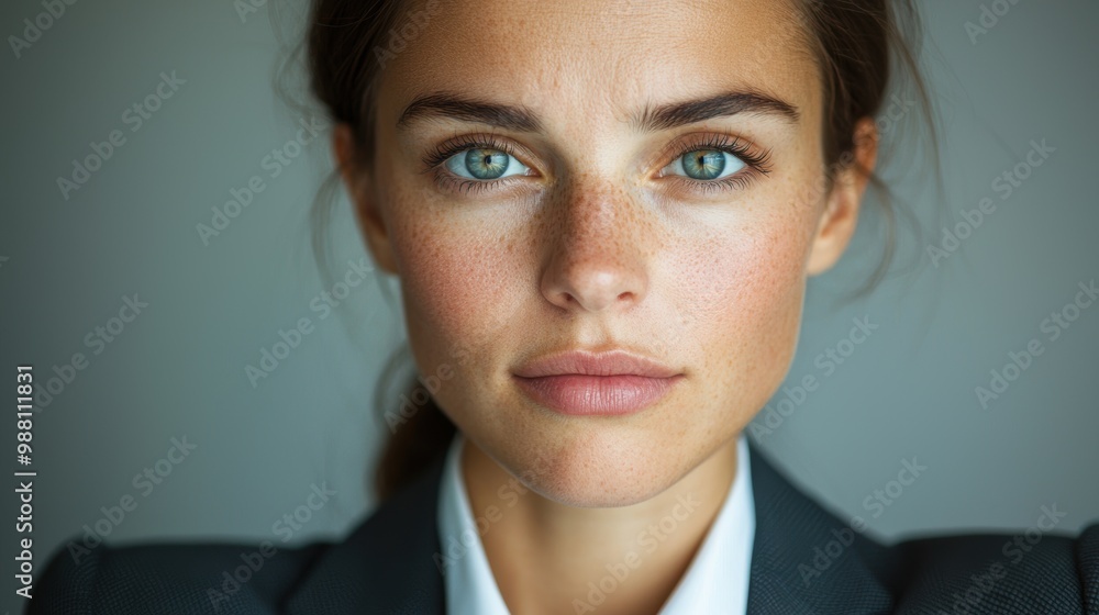 Serious businesswoman with piercing blue eyes Serious businesswoman with piercing blue eyes