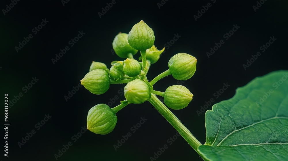 Green flower buds on a dark background