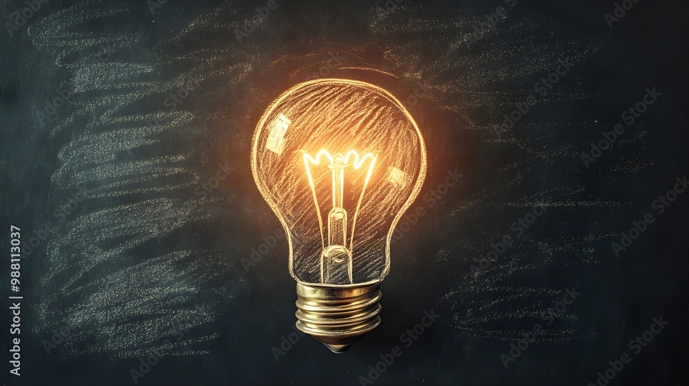 Light bulb sketched on a chalkboard, radiant beams symbolizing inspiration and imagination, flat design with crisp chalk lines and vibrant glow Light bulb sketched on a chalkboard, radiant beams symbolizing inspiration and imagination, flat design with crisp chalk lines and vibrant glow