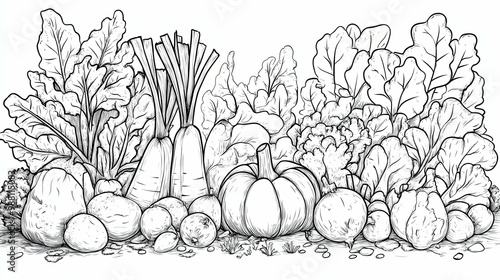 A Hand-Drawn Illustration of Various Vegetables photo