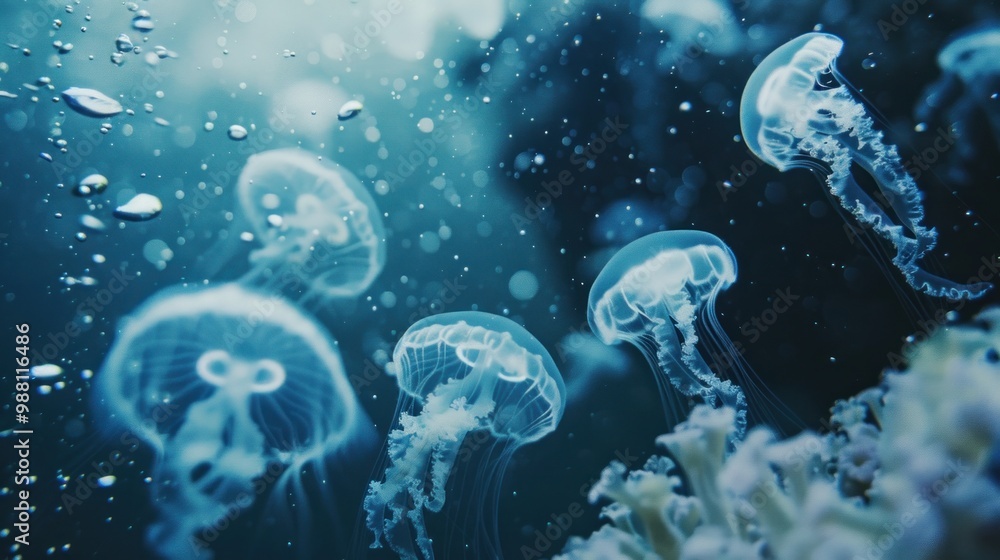 Naklejka premium Jellyfish Swimming in Blue Water