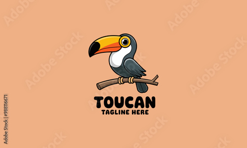 Cute toucan perched on a branch cartoon vector.