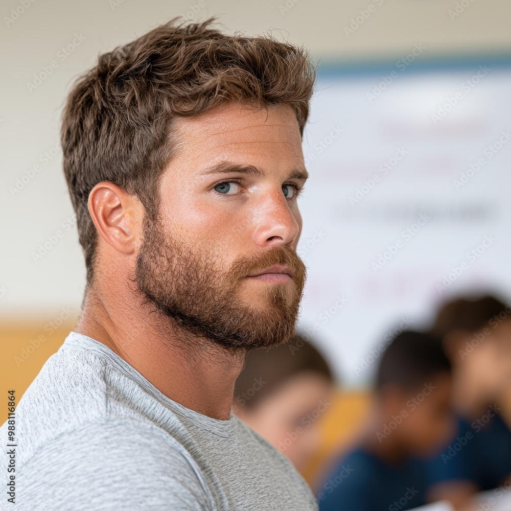 Fototapeta premium Handsome man with beard and windswept hair