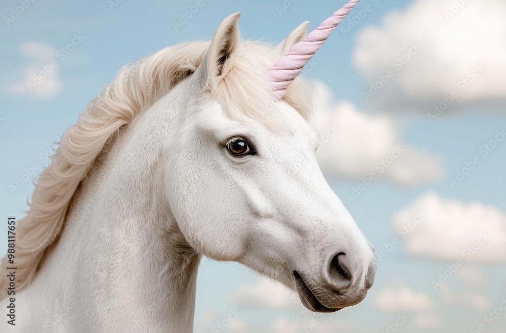 Obraz premium Majestic white unicorn against cloudy sky